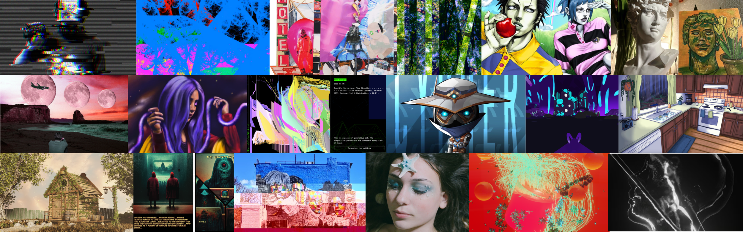 Grid of digital artwork made by SJSU DMA students