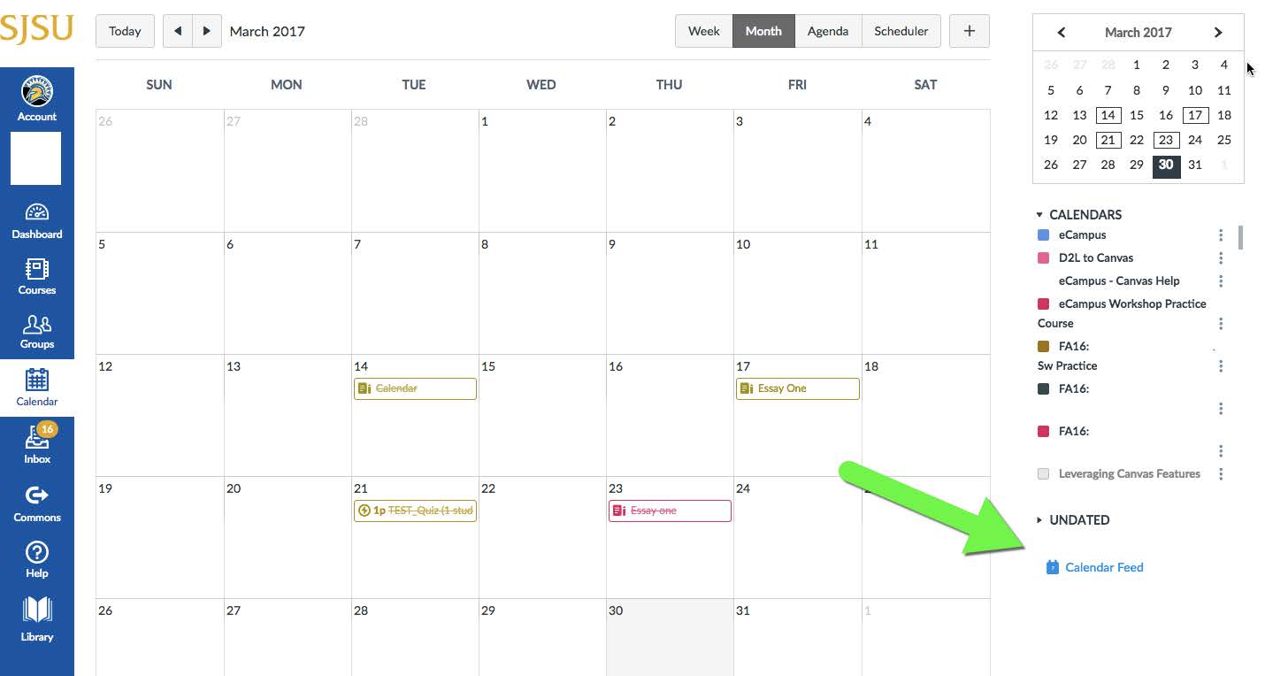 Canvas calendar feed screenshot Canvas calendar feed screenshot
