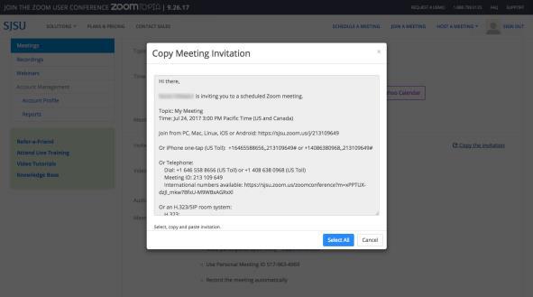 SEnding meeting invitation button