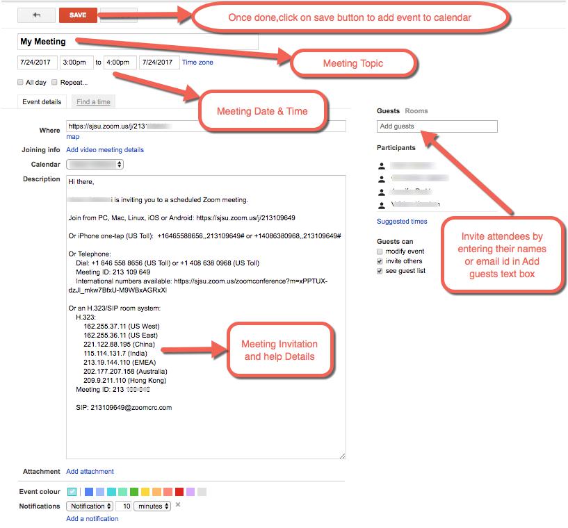 Google invitation settings