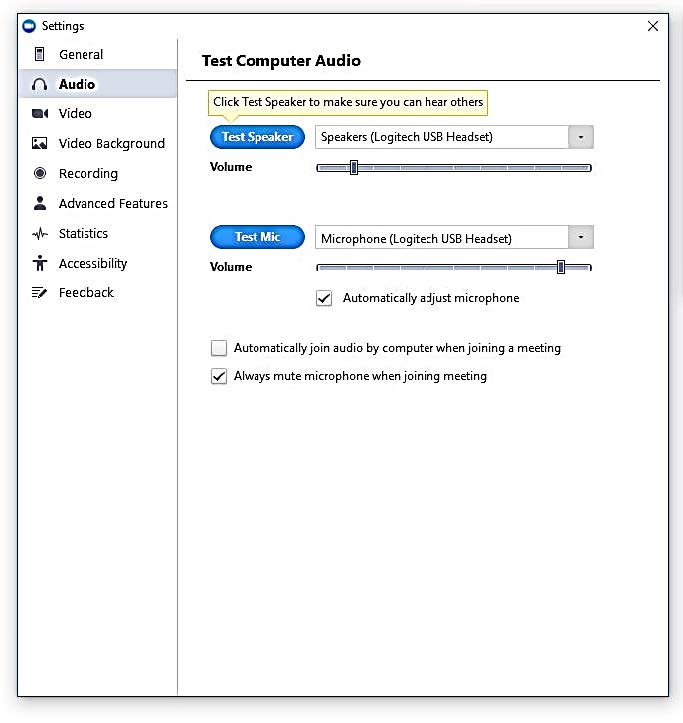 Microphone and speaker test panel