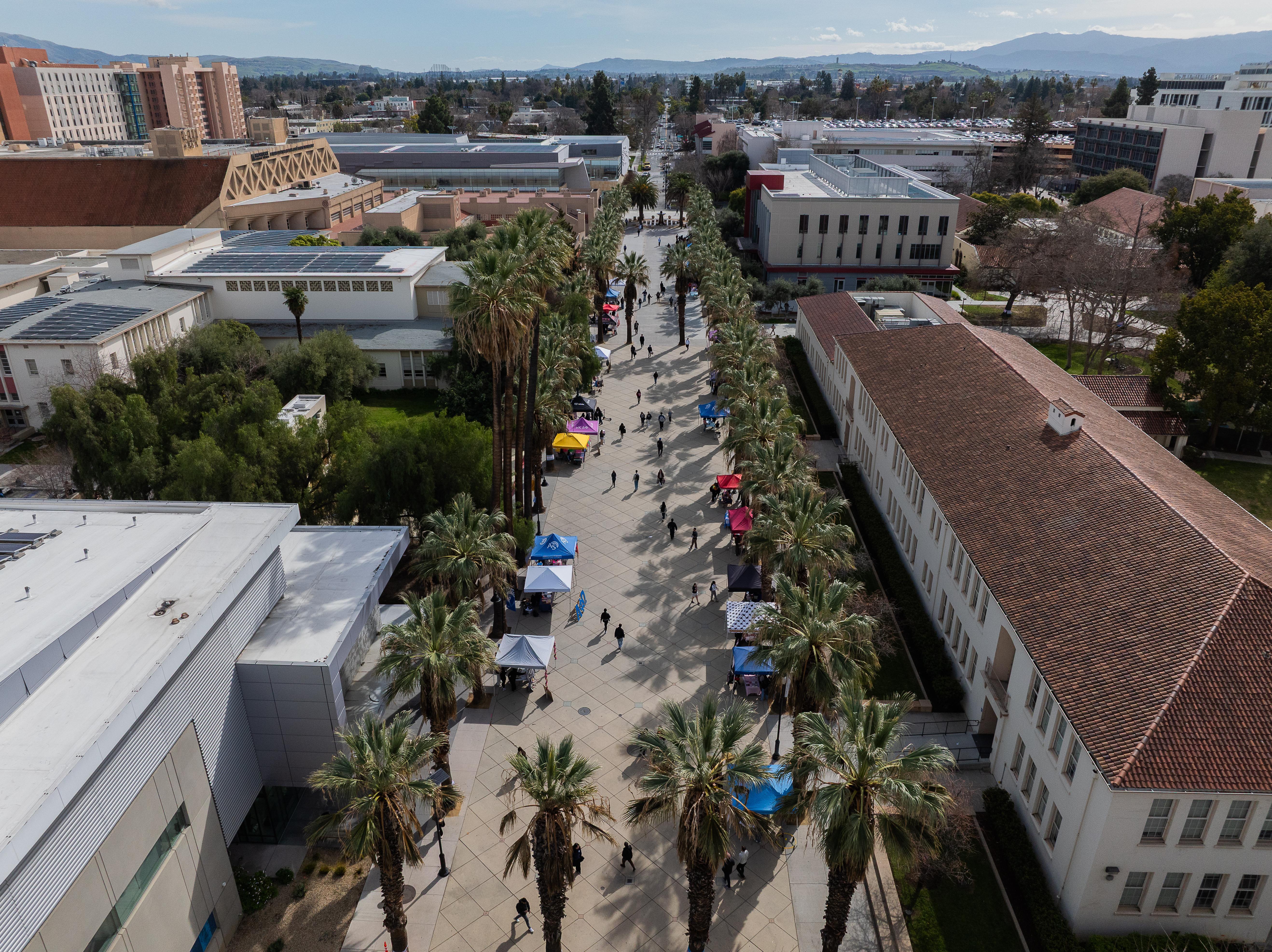 Aerial view of SJSU main campus walkway