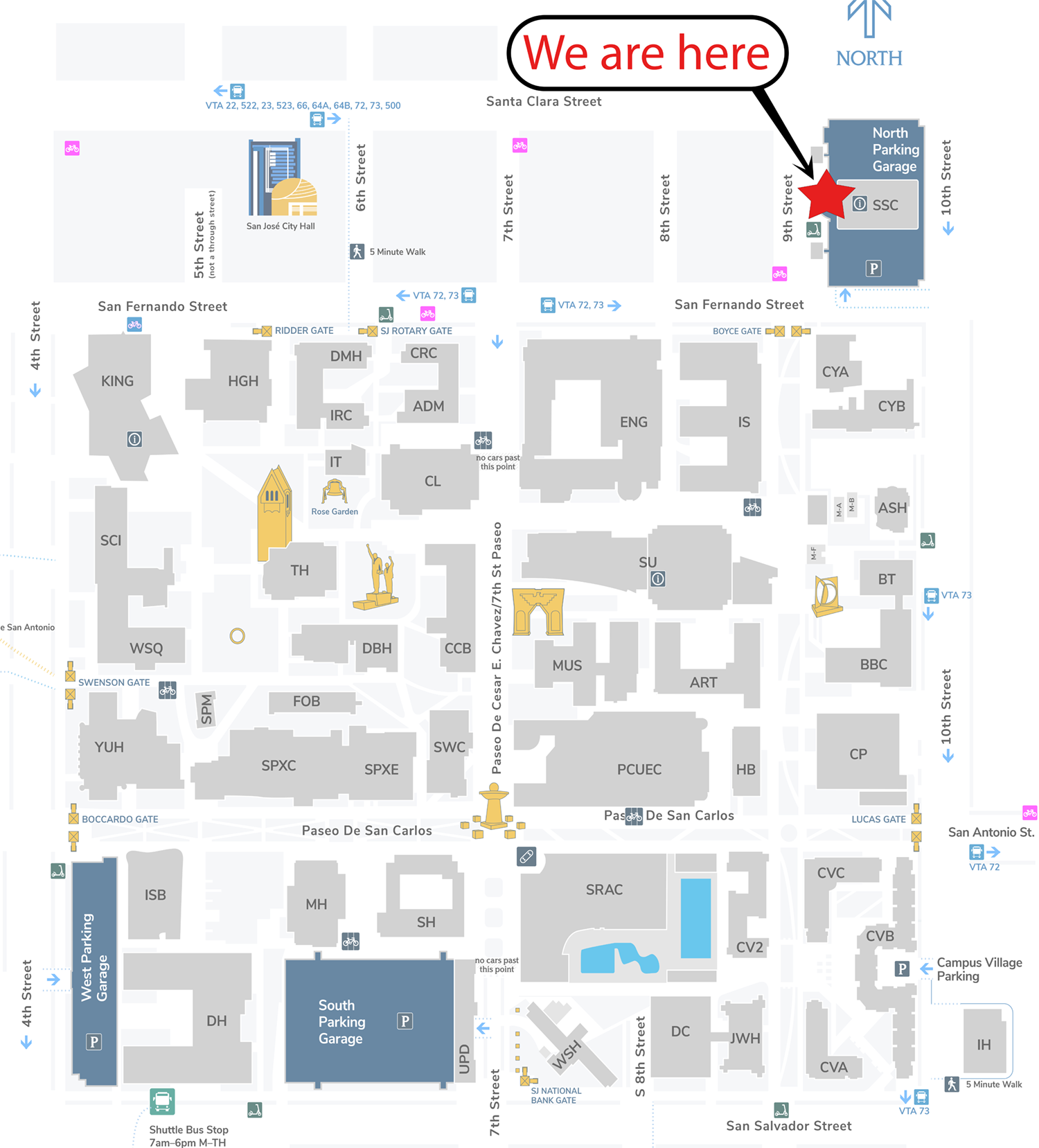 campus map a map of campus that shows we are located in the SSC at 9th and E Fernando Street