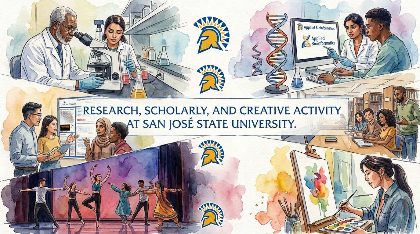 Research, Scholarly, and Creative Activity watercolor collage.