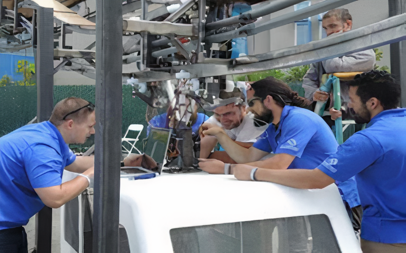 Students working together on a project.