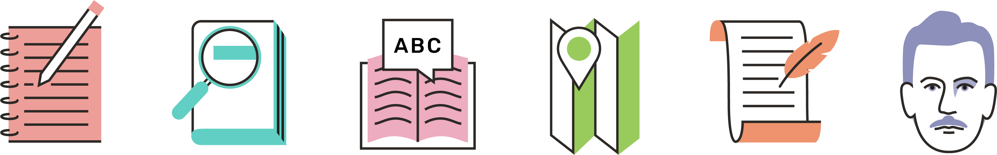 Decorative icons for each site feature listed below