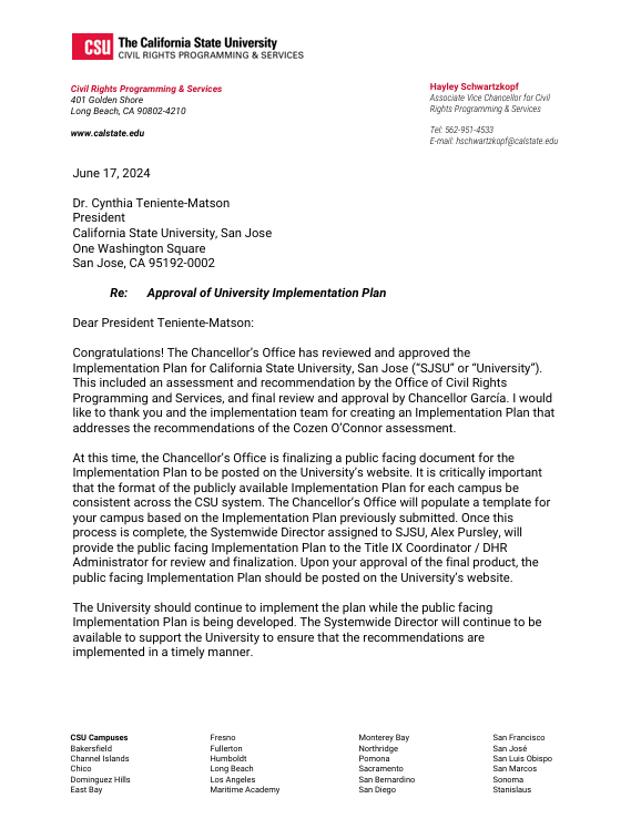 Approval of University Implementation Plan Approval of University Implementation Plan