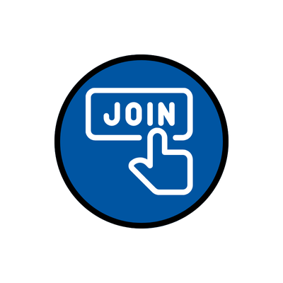 Graphic icon of Join text in circle